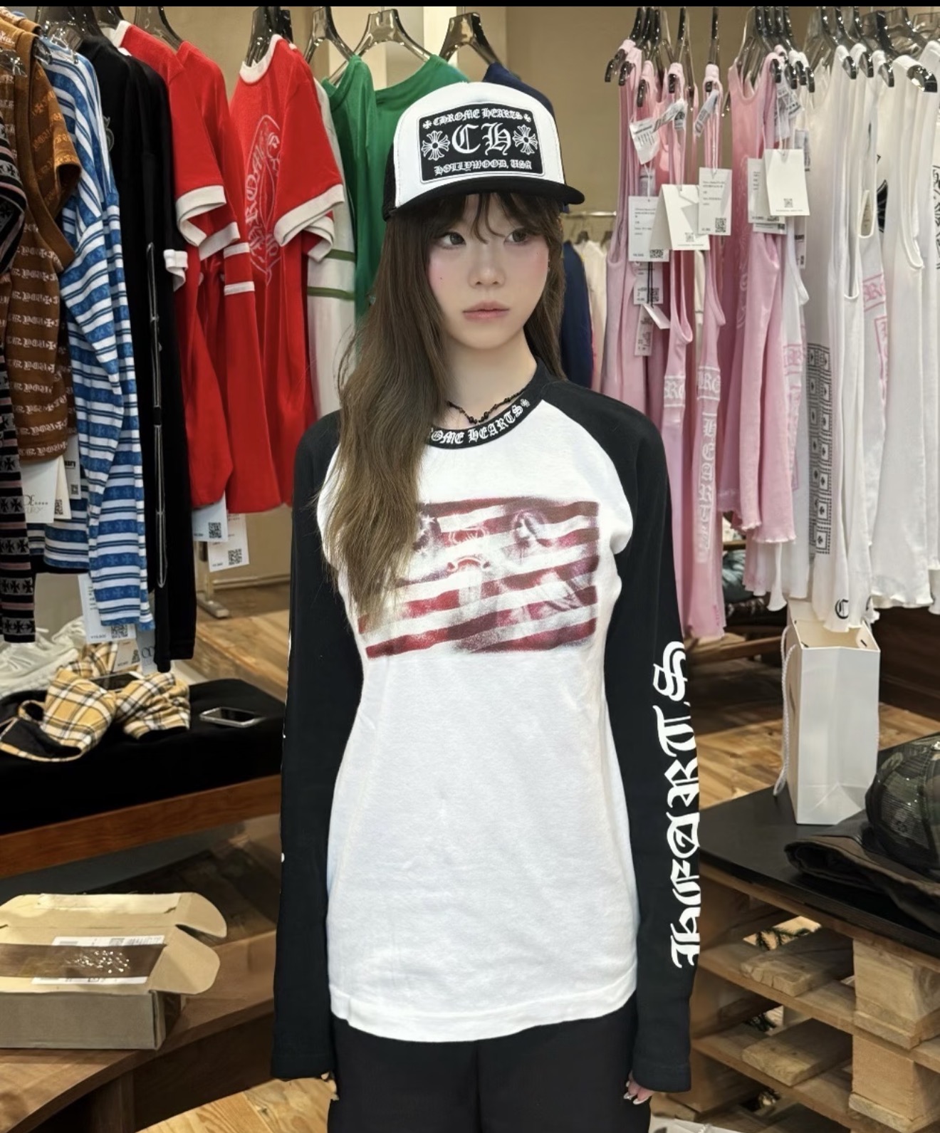 B 크ㄹ하츠ST 래글런 롱슬리브 티셔츠 2컬러