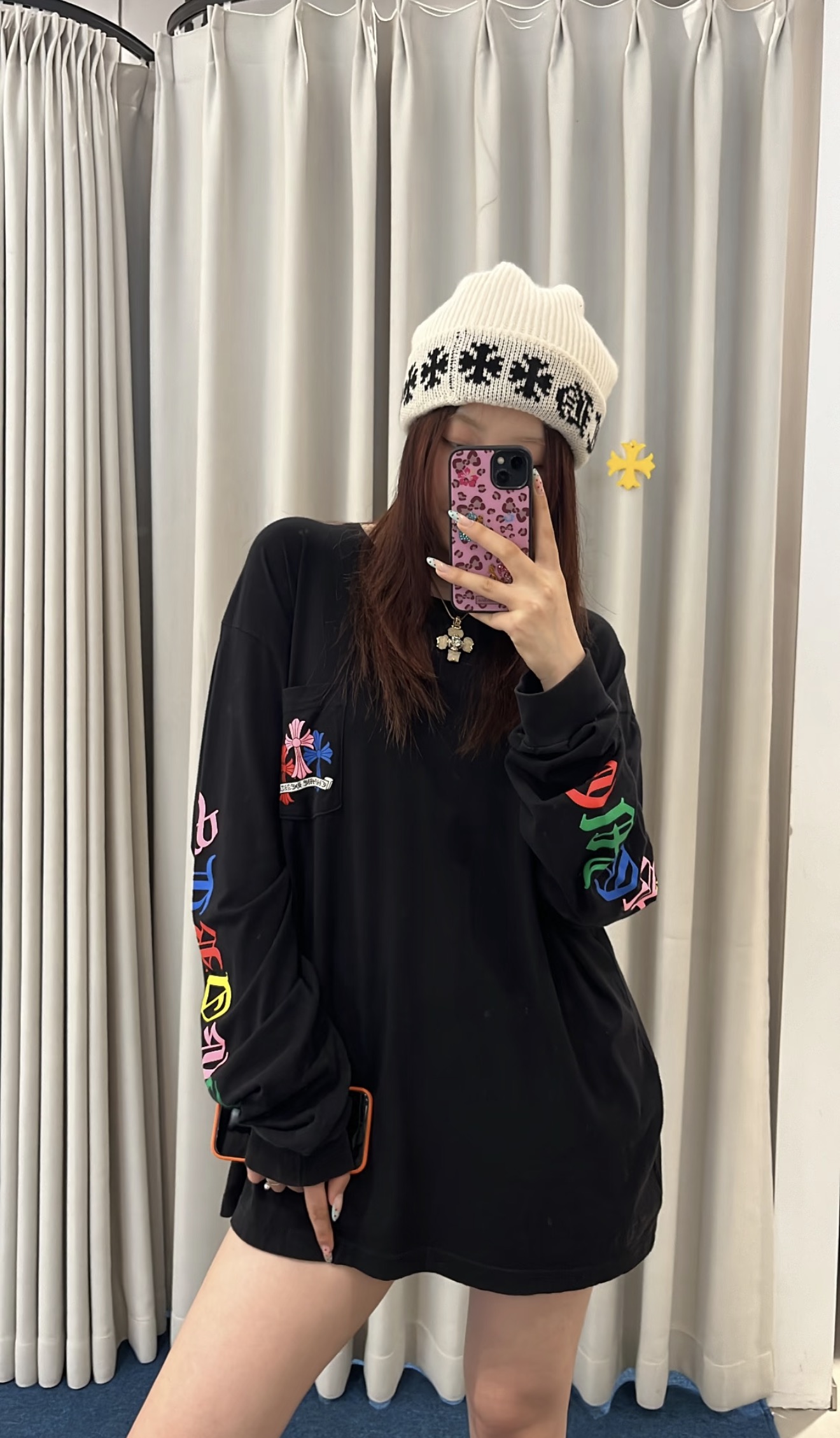 B 크ㄹ하츠ST 멀티 컬러 크로스 세머터리 롱슬리브 2컬러